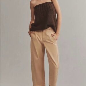 Anthropologie Maeve Curved Cropped Chino Pants Barrel Leg Pants 4 Khaki